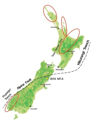 Focused areas of increased seismicity following on from M7.8 Kaikoura quake.