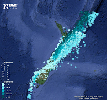 Earthquakes located in and around Aotearoa New Zealand from Jan to June 2024.