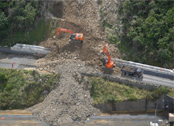 Debris flow over State Highway 1. (Source: GNS Science.)