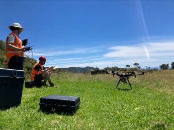 Some of the team operating the LiDAR drone at Whareongaonga.