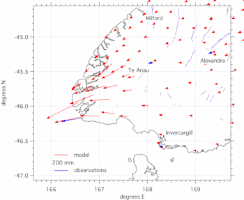 Horizontal motions caused by the Dusky Sound earthquake.