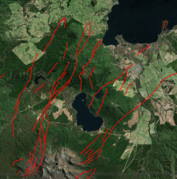 Map showing the active faults in the Turangi-Rotoaira area