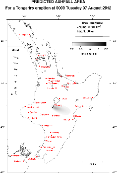 Predicted ashfall area for Tongariro