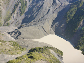 Hapuku dam breach looking downstream (photo: Environment Canterbury)