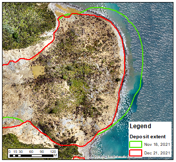 Extent of landslide deposit in November 2021 and on December 21, 2021,