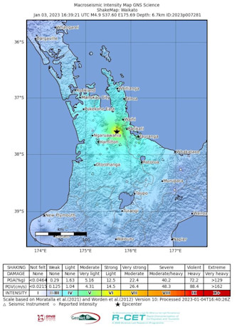 ShakeMap illustrates the levels of shaking recorded. Our analysis of an event’s shaking impact is helped significantly by Felt Reports submitted by the public.