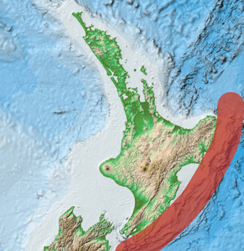 The general location of the offshore part of the Hikurangi subduction zone. 