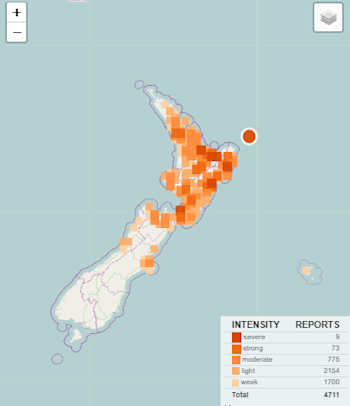 East Cape earthquake felt it report map