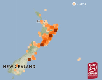 Distribution of felt reports received from the M7.4 earthquake