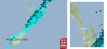 Maps showing 20 years of earthquakes in New Zealand and the Auckland region. 