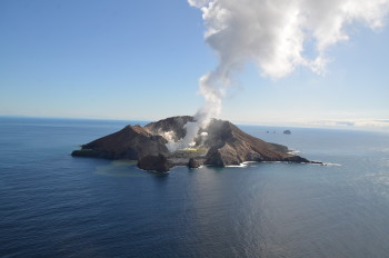 View of Whakaari/White Island during monitoring flight on 31 August