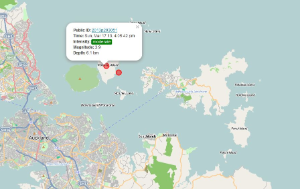 Map showing the epicentres of the two quakes near Auckland. The larger one is highlighted.