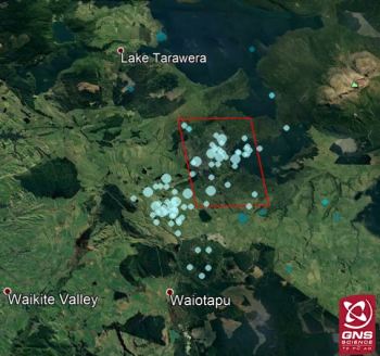 Location of today's swarm (in red box) with all earthquakes located in the area in the past year. 