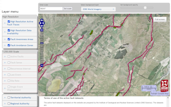 High-resolution layers on the New Zealand Active Faults Database (NZAFD) webmap