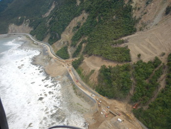 Road closures and damaged railway lines just south of Ohau Point. 
