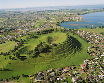 Aerial View of Mt. Mangere scoria cone in Auckland (GNS VML 2598).