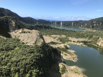 Multiple landslides were seen around Blue and Green Lakes in the caldera.