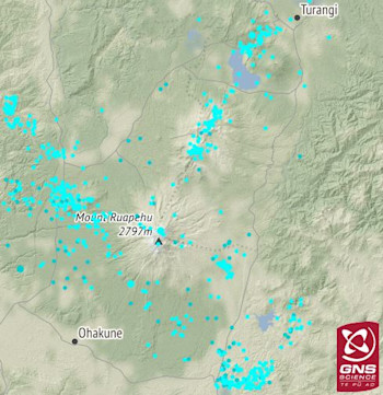 Earthquakes located in Tongariro National Park during 2021, less than 30 km deep.