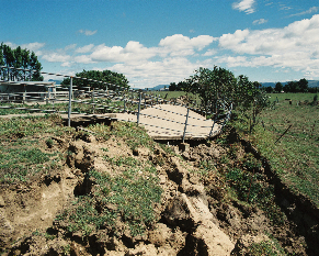 Fault crossing farm yard