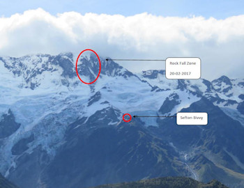 Footstool rockfall site (photo: Sam McColl) (click for larger image)