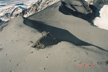 Dome shelter hut on Dome Ridge after the 1996 eruptions