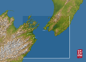 Map showing the region for which earthquake probabilities have been calculated, indicated by the white box.