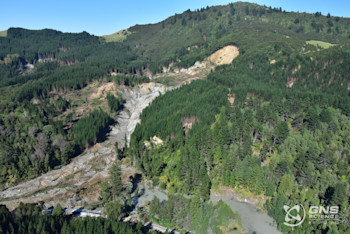 Mangahauini landslide dam at Tokomaru Bay. Image by: Dougal Townsend