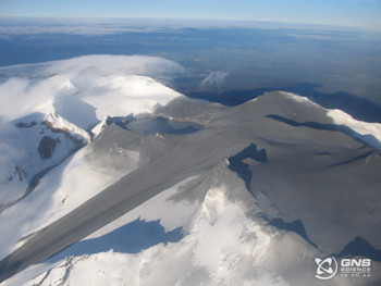 Ruapehu summit and lahar on Whangaehu Glacier after eruption 2007