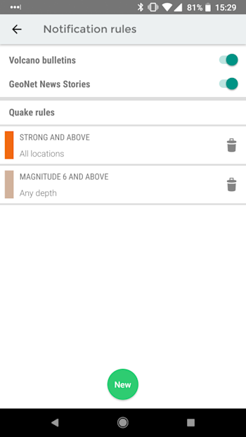 The new feature to receive notifications of news stories can be switched on via the notification rules in the GeoNet app’s menu