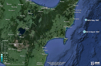 Locations of the two 1947 earthquakes. 