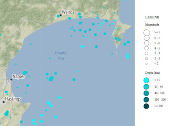 Map of recent earthquakes in the Hawke’s Bay region since 1 May 2025  