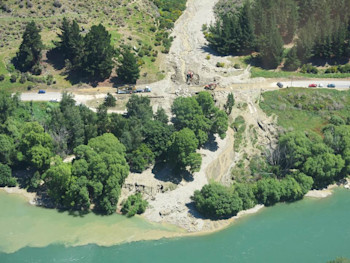 Black Jacks Creek debris flow across State Highway 8 into the Clutha River, 26 November 2017.  Source: Otago Regional Council.