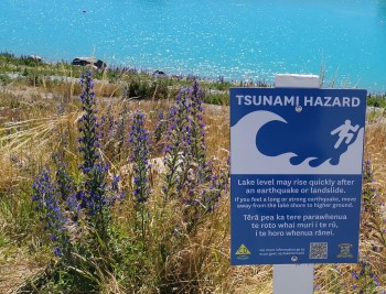 Tsunami sign Lake Tekapo.
