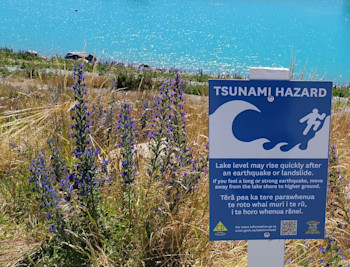 Tsunami sign Lake Tekapo.