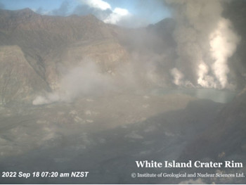 View from North Rim camera showing ash emission from an active vent (brown plume).