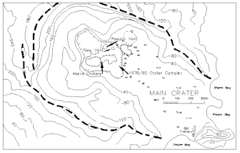Figure 1. Sketch map of White Island showing the location of the craters, active vents and ground deformation marks.