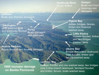 1868 tsunami damage on Banks Peninsula. Photo source: Lloyd Homer/GNS Science.
