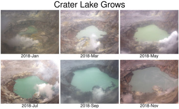 A montage of images from the West Rim web camera showing how the Crater Lake has been growing since January 2018. 