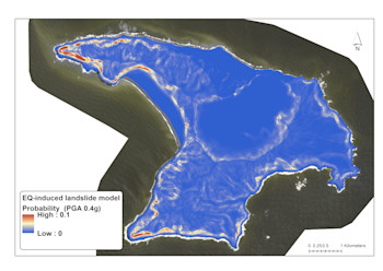 Figure 7. Landslide probability estimated for the M8.1 earthquake assuming a PGA of 0.4g, across the entire island.