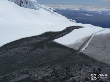 A lahar path on Mount Ruapehu in 2007