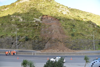 Photo of the Ngauranga Gorge landslide (Photo W. Ries, GNS Science).