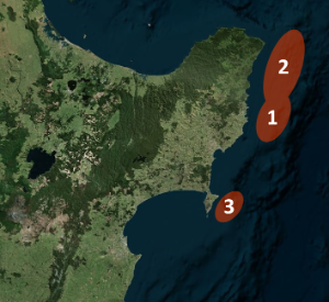 Map showing the location of the recent silent earthquakes