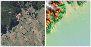 Comparing a satellite image of the Wairarapa with a LiDAR image. 