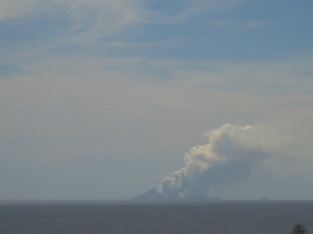 Figure 1. Image of the gas and steam plume at Whakaari/White Island on 10 December 2024 from our webcam at Te Kaha.