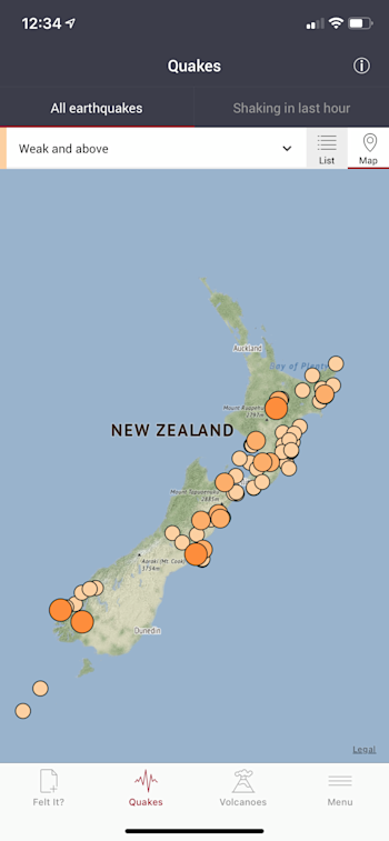 Recent earthquakes viewed on a map