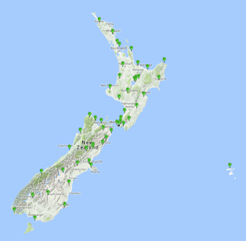 Map showing location of PositioNZ sites (P pins) and GeoNet sites (G pins) providing data streams through the PositioNZ-RT service. Image from http://apps.linz.govt.nz/positionz/rt/index.php.