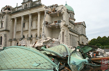 Damage to the Cathedral of the Blessed Sacrament in Christchurch. Photo: Margaret Low, GNS Science