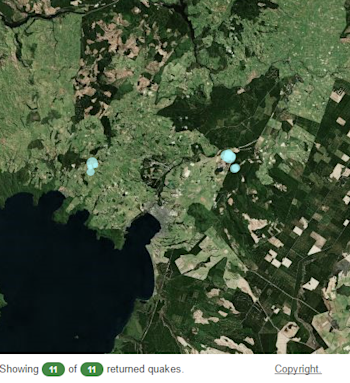 Location of earthquakes near Taupo today