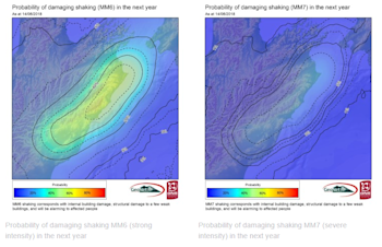 Example of forecast - current Kaikoura quake probablities (until May 2019).