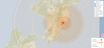 Shaking Layers map - M5.4 earthquake 5 km west of Porangahau (26 April 2023)
